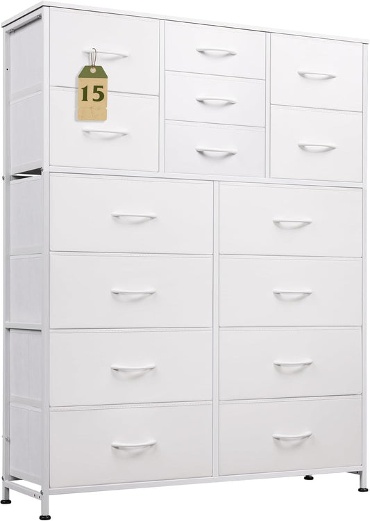 WLIVE Tall White Dresser with 15 Deep Drawers for Storage