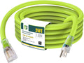25 ft Lighted Outdoor Extension Cord Green - Heavy Duty 10/3 SJTW