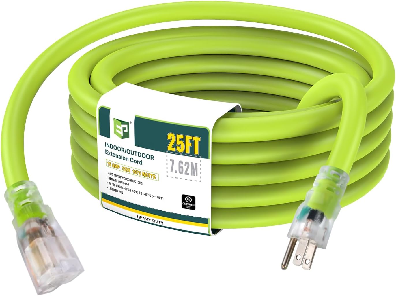 EP 25 Ft Lighted Outdoor Extension Cord for Heavy Duty Use