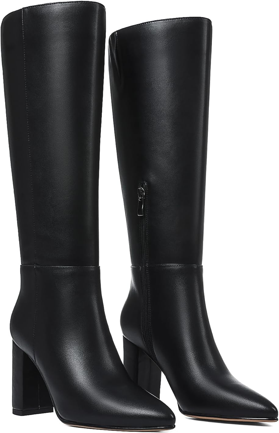 Knee High Boots for Women with Chunky Heel and Zipper Style