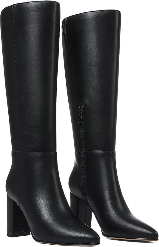 Knee High Boots for Women with Chunky Heel and Wide Calf Fit
