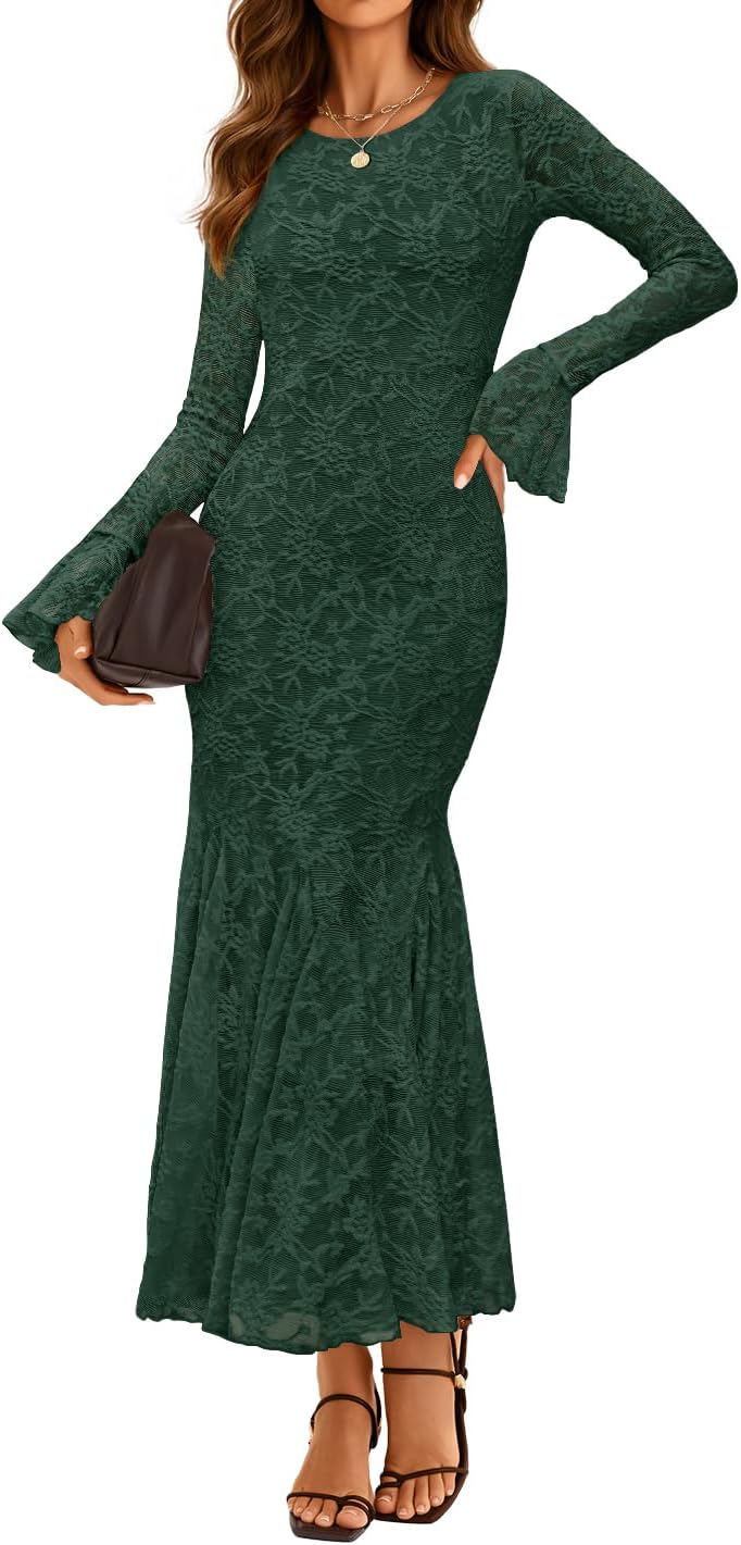 ZESICA Women's Long Sleeve Bodycon Maxi Dress for Fall Events