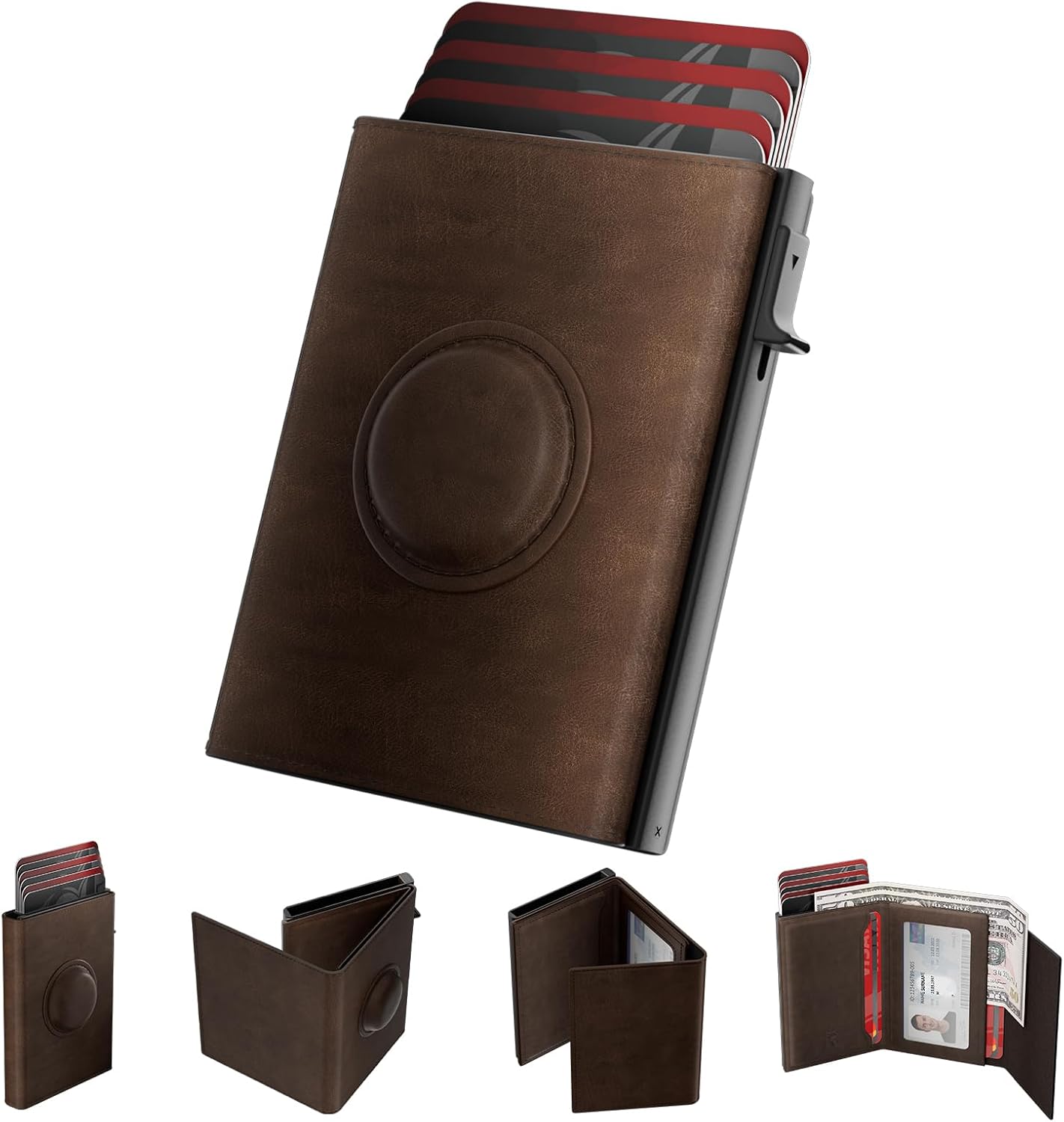 Mens Wallet with AirTag Holder: Smart Leather RFID Blocking