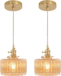 Pendant Light 2 Pack with Amber Striped Glass for Vintage Style