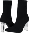 Shoe'N Tale Knit Sock Ankle Boots Pointed Toe Clear Mid Heel - Stylish