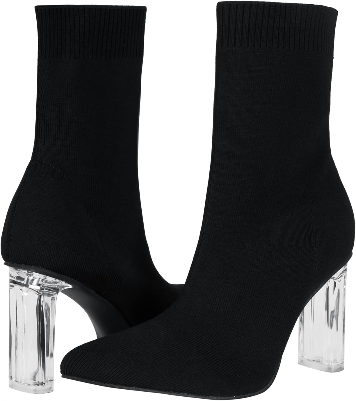 Shoe'N Tale Women's Knit Sock Ankle Boots with Clear Mid Heel