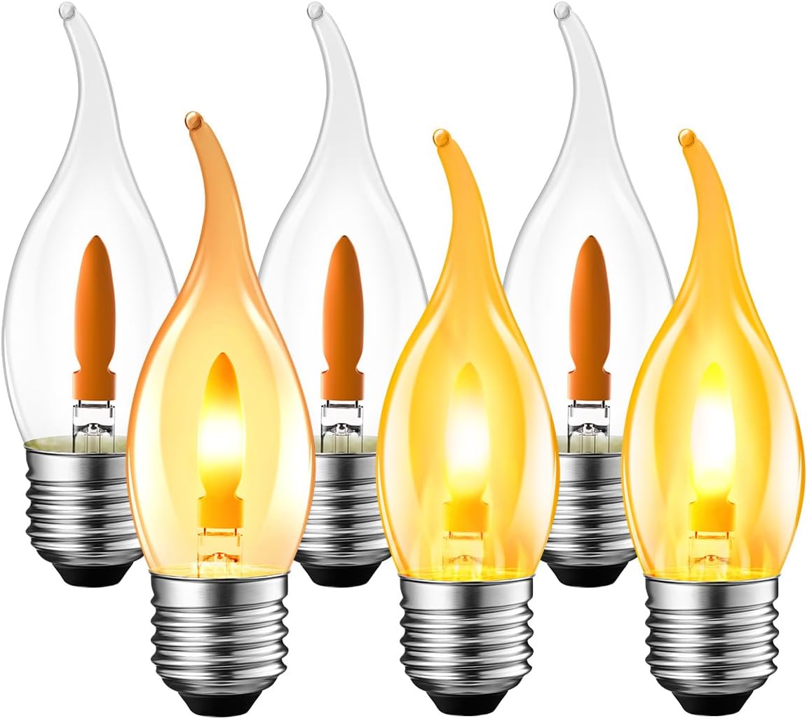 Flicker Flame Tip Light Bulb for E26 Chandelier Base