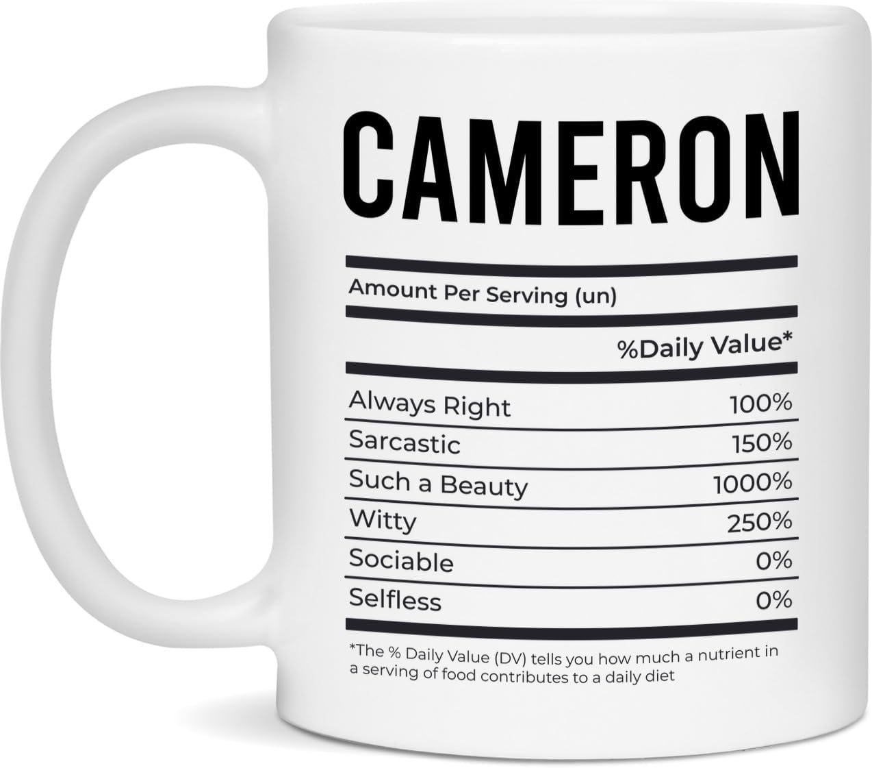 Sarcastic Cameron Mug - Hilarious Nutritional Facts - 11oz