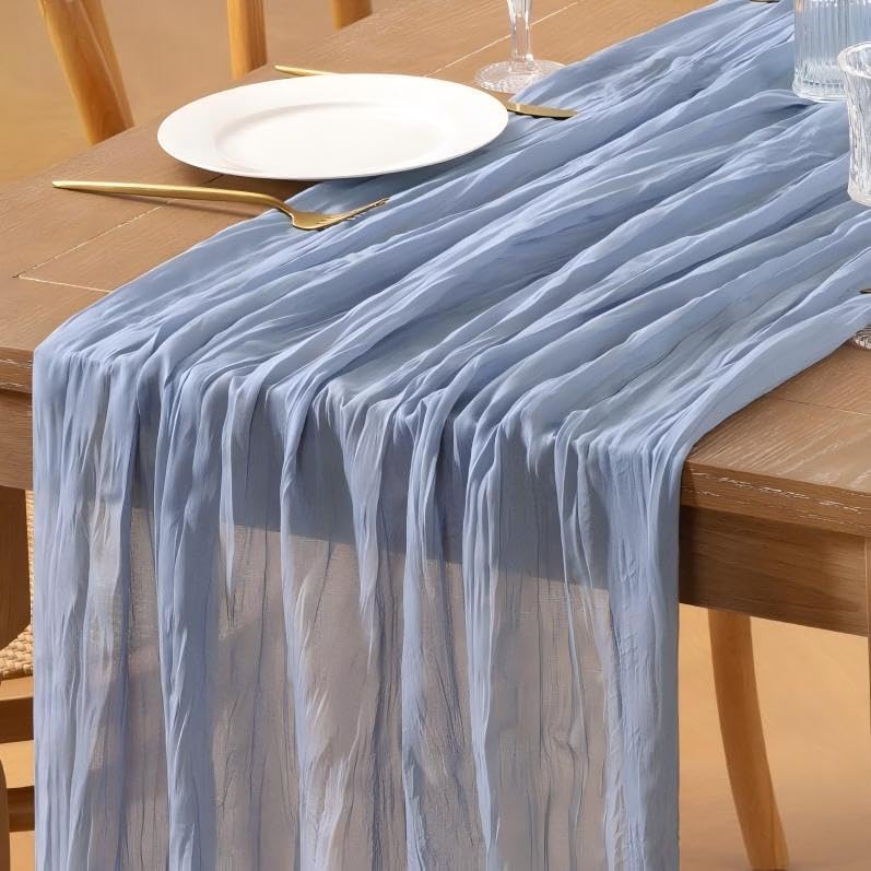 Dusty Blue Cheesecloth Table Runner 12pcs for Boho Decor