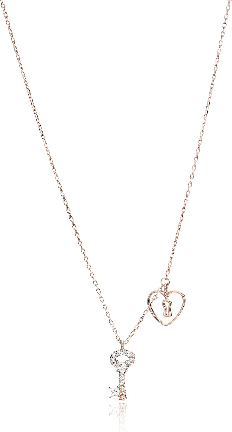 Cubic Zirconia Key to My Heart Pendant Necklace in Sterling Silver