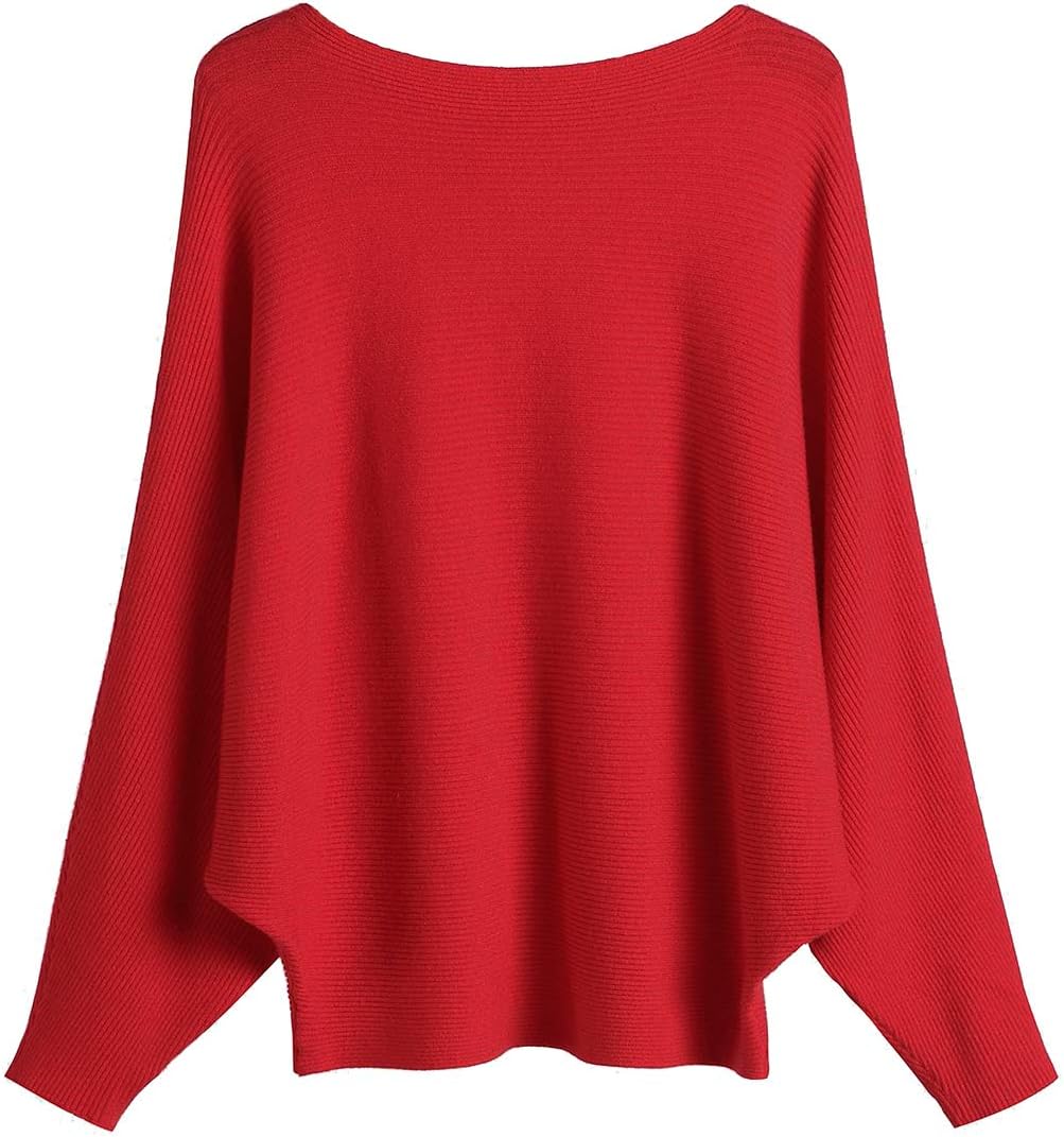 GABERLY Boat Neck Batwing Sleeves Sweater for Women