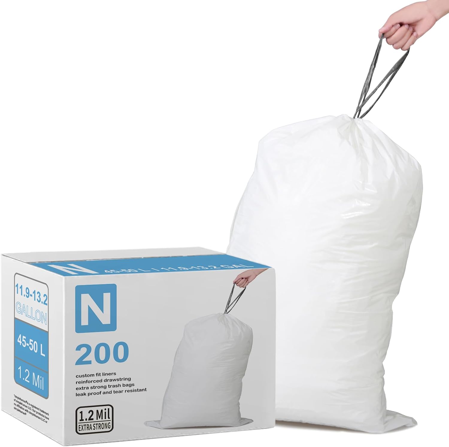 Code N Heavy Duty Trash Bags 1.2 Mil with Drawstring Closure