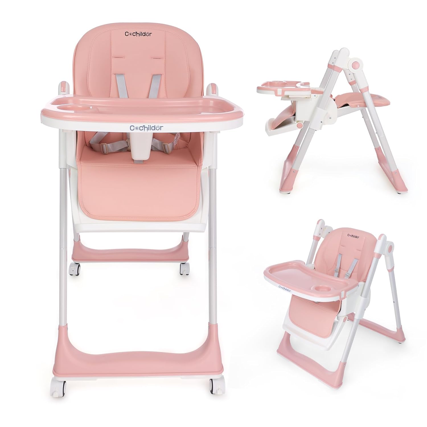 3-in-1 Foldable High Chair for Babies & Toddlers - Pink