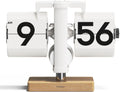 mooas Classic Modern Wood Mini Flip Desk Clock (White) - Retro Analog