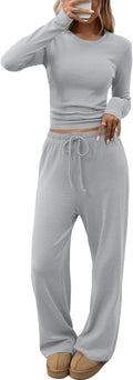 CHYRII Womens Two Piece Striped Long Sleeve Top and Palazzo Pants Set