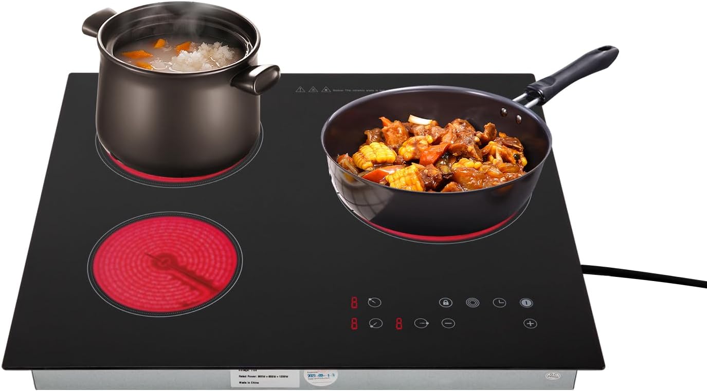 2600W Electric Ceramic Cooktop with 3 Burners and Timer
