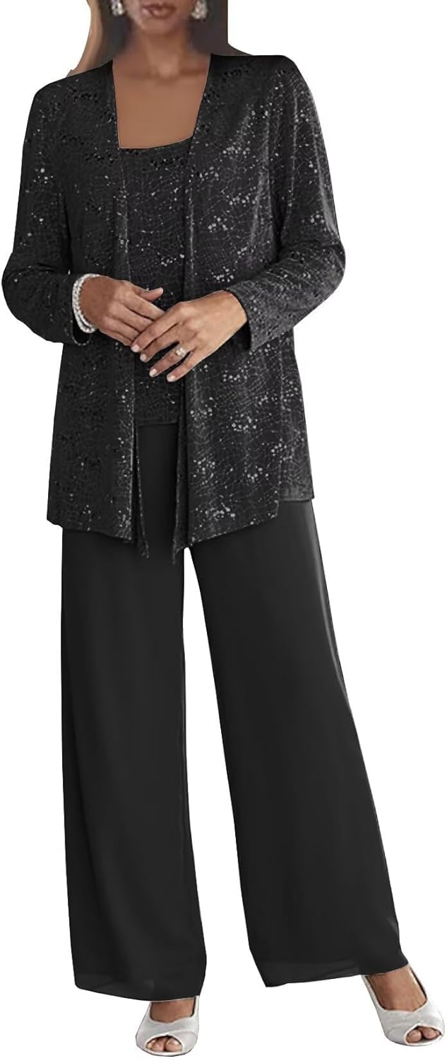 Elegant 3 Pieces Chiffon Mother of The Bride Pant Suits