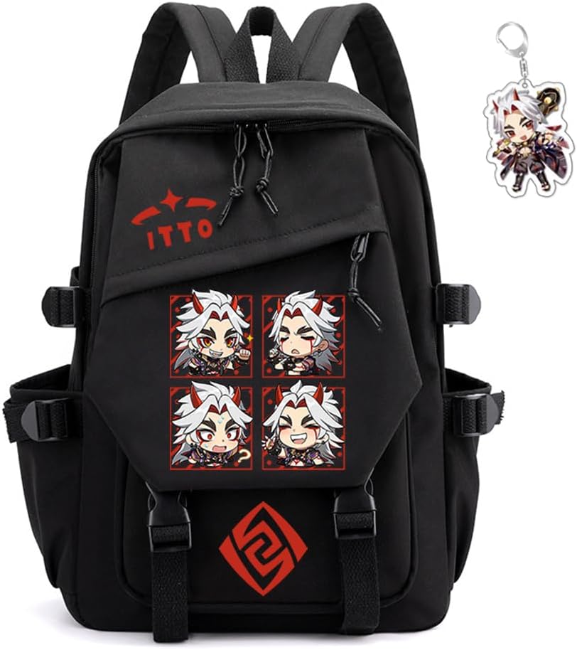 Genshin Impact Backpack Unisex Kawaii Rucksack with Keychain