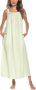 Cotton Nightgown for Women Mid-Calf Embroidered Sleeveless