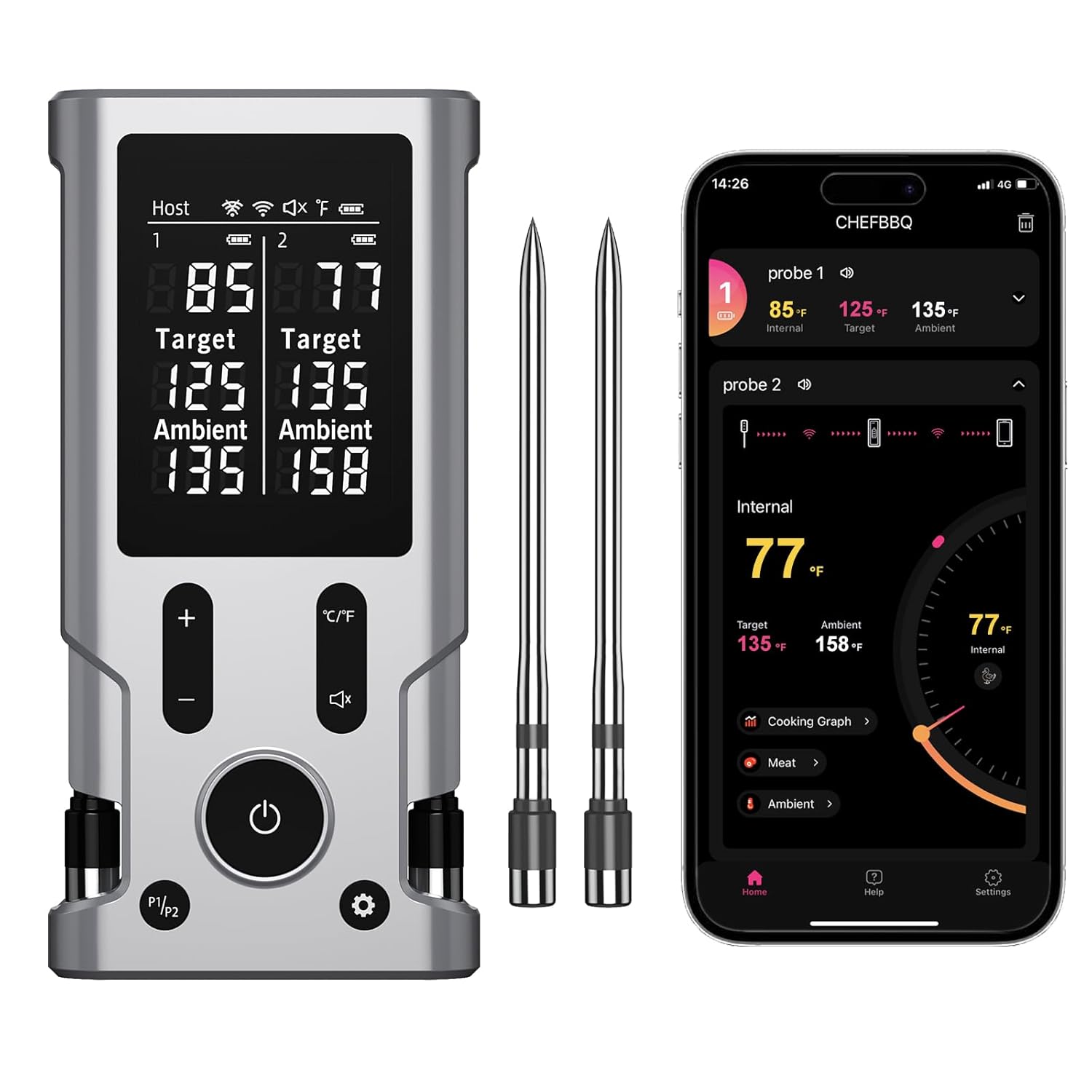 Wireless Smart Meat Thermometer: App Controlled Precision