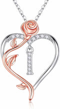 Rose Heart Initial Necklace Sterling Silver - Elegant Gift for Her