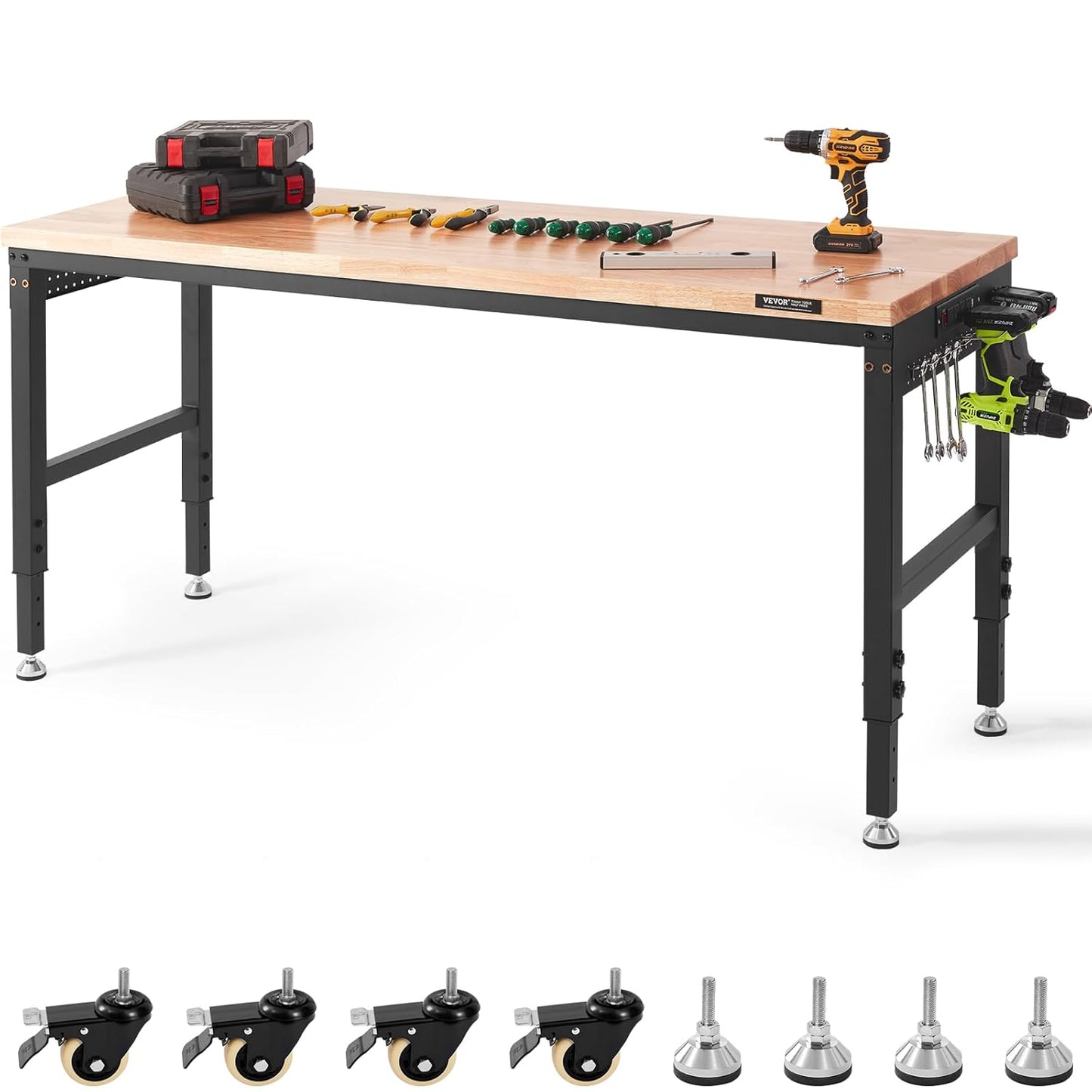 VEVOR 72in Adjustable Workbench for Garage with Power Outlets