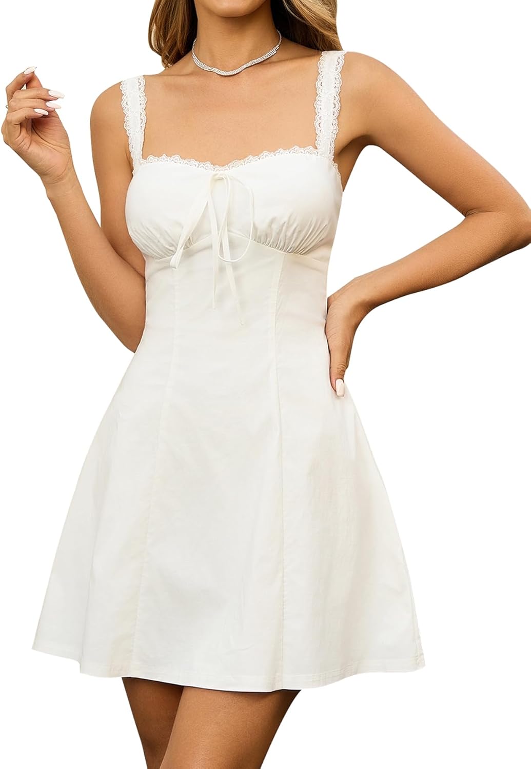 KUTUMAI Lace Square Neck Mini Dress for Summer 2025 Events