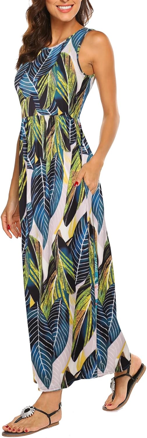 Hount Women's Summer Sleeveless Striped Flowy Maxi Dress
