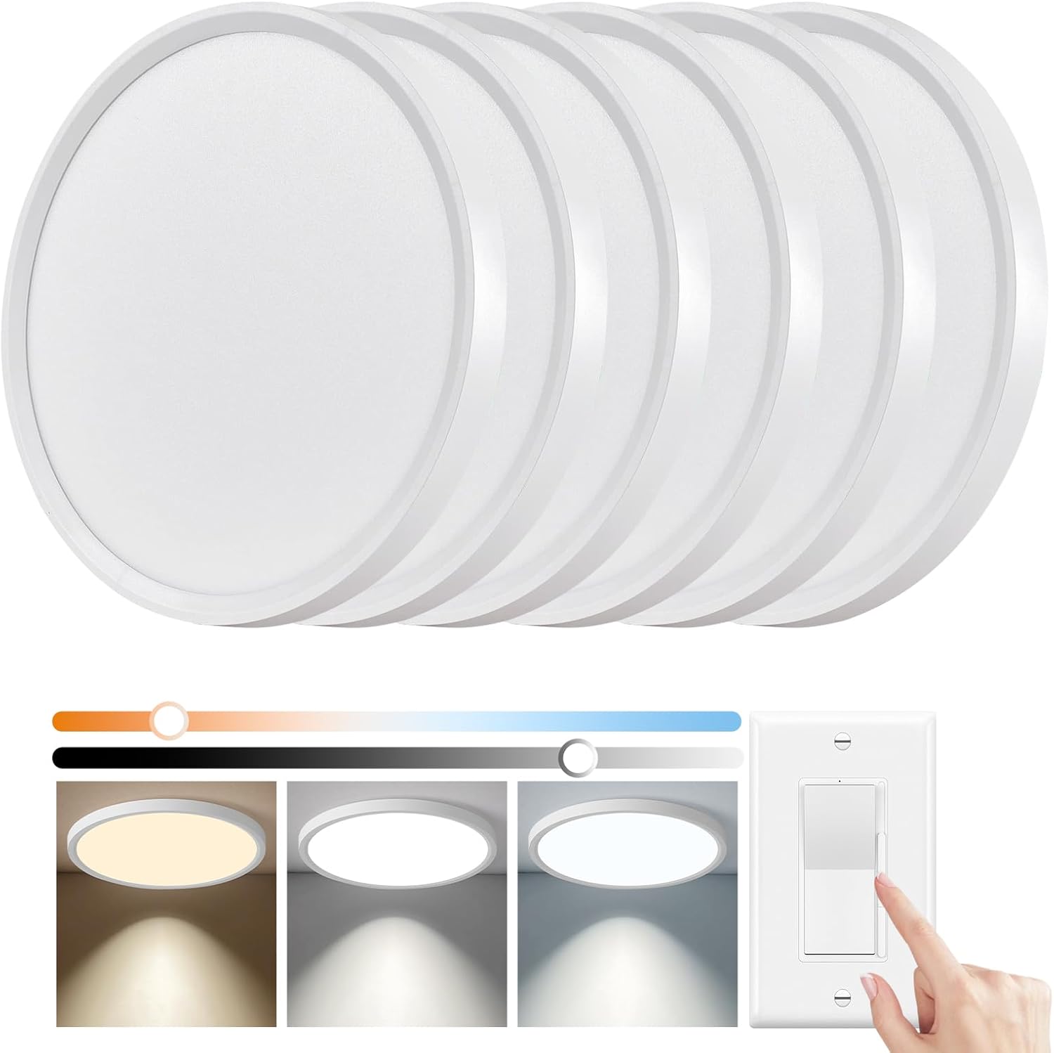 6 Pack 12 Inch Slim Dimmable LED Flush Mount Ceiling Lights