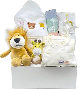 Baby Gifts Basket with Hooded Towel and Newborn Essentials