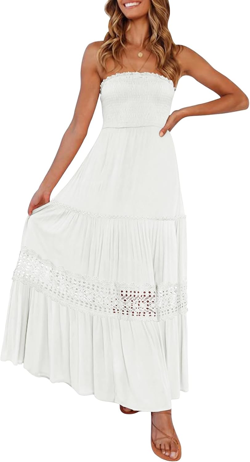 ZESICA Women's Bohemian Strapless Maxi Dress for Summer Fun