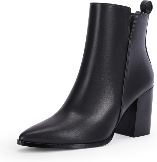 Rilista Womens V Cutout Ankle Boots with Chunky Block Heel