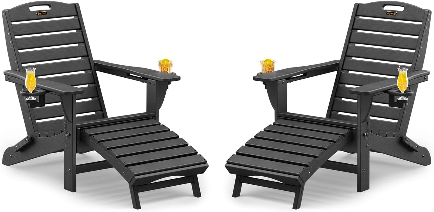 Folding Adirondack Chairs Set of 2 with Retractable Ottoman