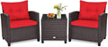 3-Piece PE Rattan Patio Conversation Set - Removable Cushions