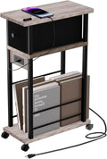 Side Table with Charging Station and Drawer - Narrow End Table