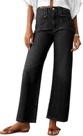 Astylish Womens Wide Leg Jeans High Waisted Stretchy Buttoned Denim