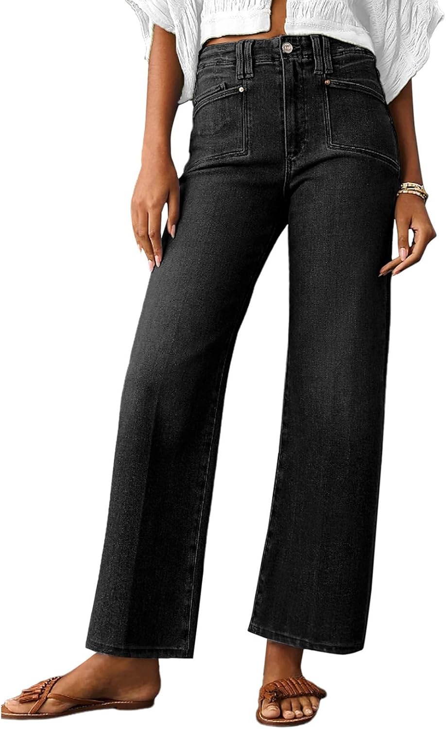 Astylish Womens Wide Leg Jeans High Waisted Stretchy Denim Pants