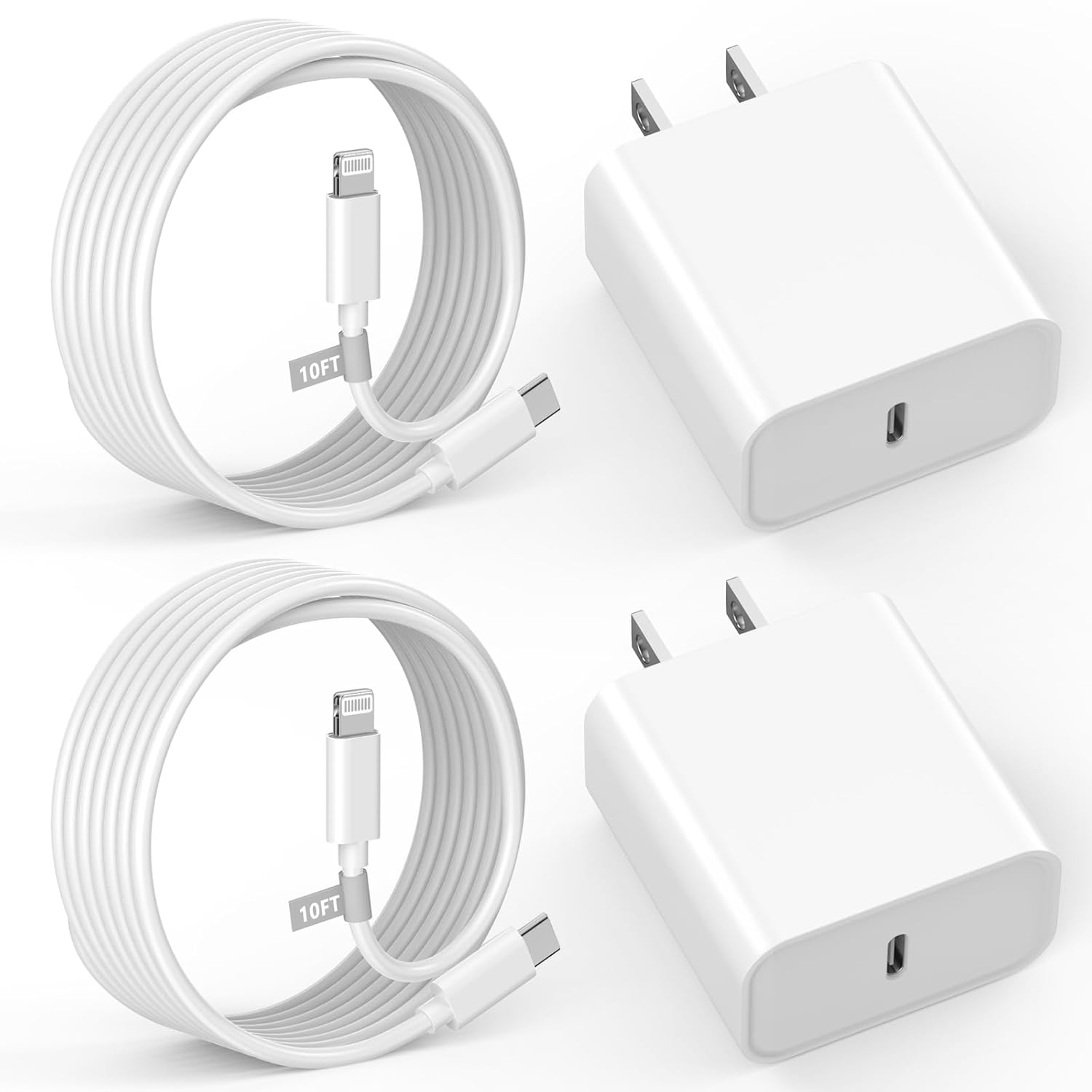 Quick Charge iPhone 2-Pack: 10FT MFi-Cert Type C Lightning Cable & 20W Wall Charger