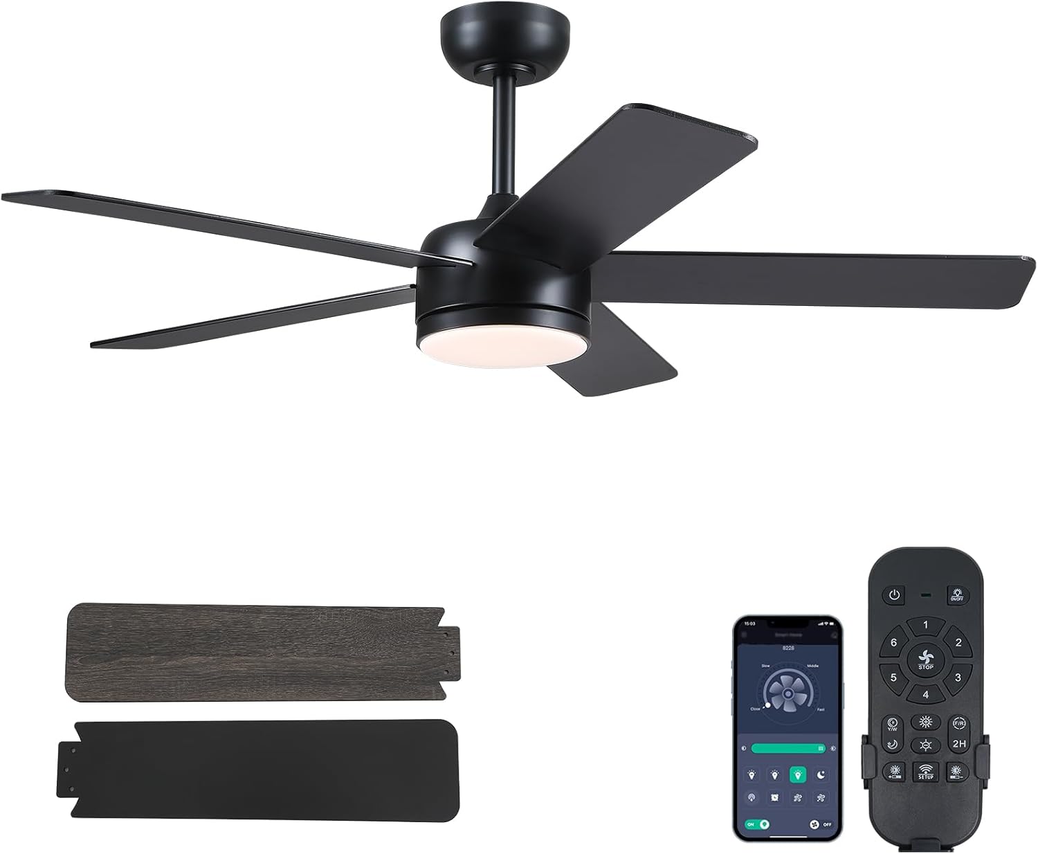 46 Black Ceiling Fan with Lights and Remote for Modern Spaces