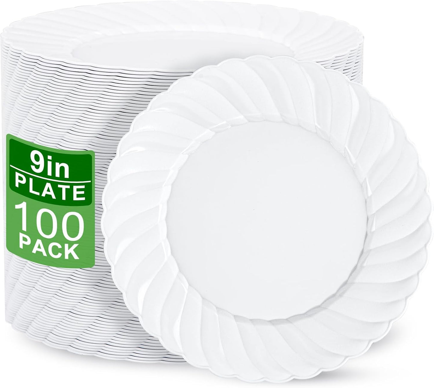 U-QE 100 Pieces White Plastic Plates for Every Occasion