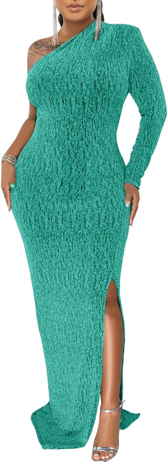 Elegant Long Sleeve Evening Party Dress with High Split Style