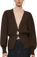Women Knitted Cardigan V-Neck Cropped Button Down - Slim Stylish