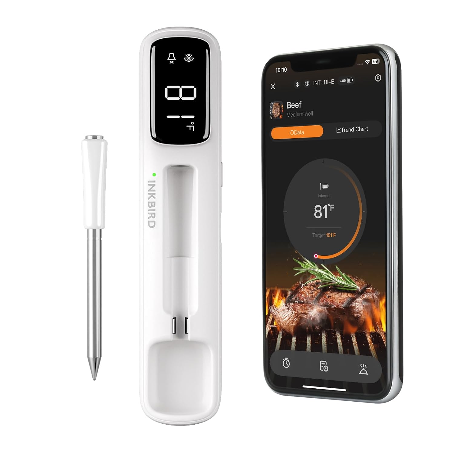 Inkbird Wireless Meat Thermometer: 1000ft Range, Waterproof, 60 Min Data Storage