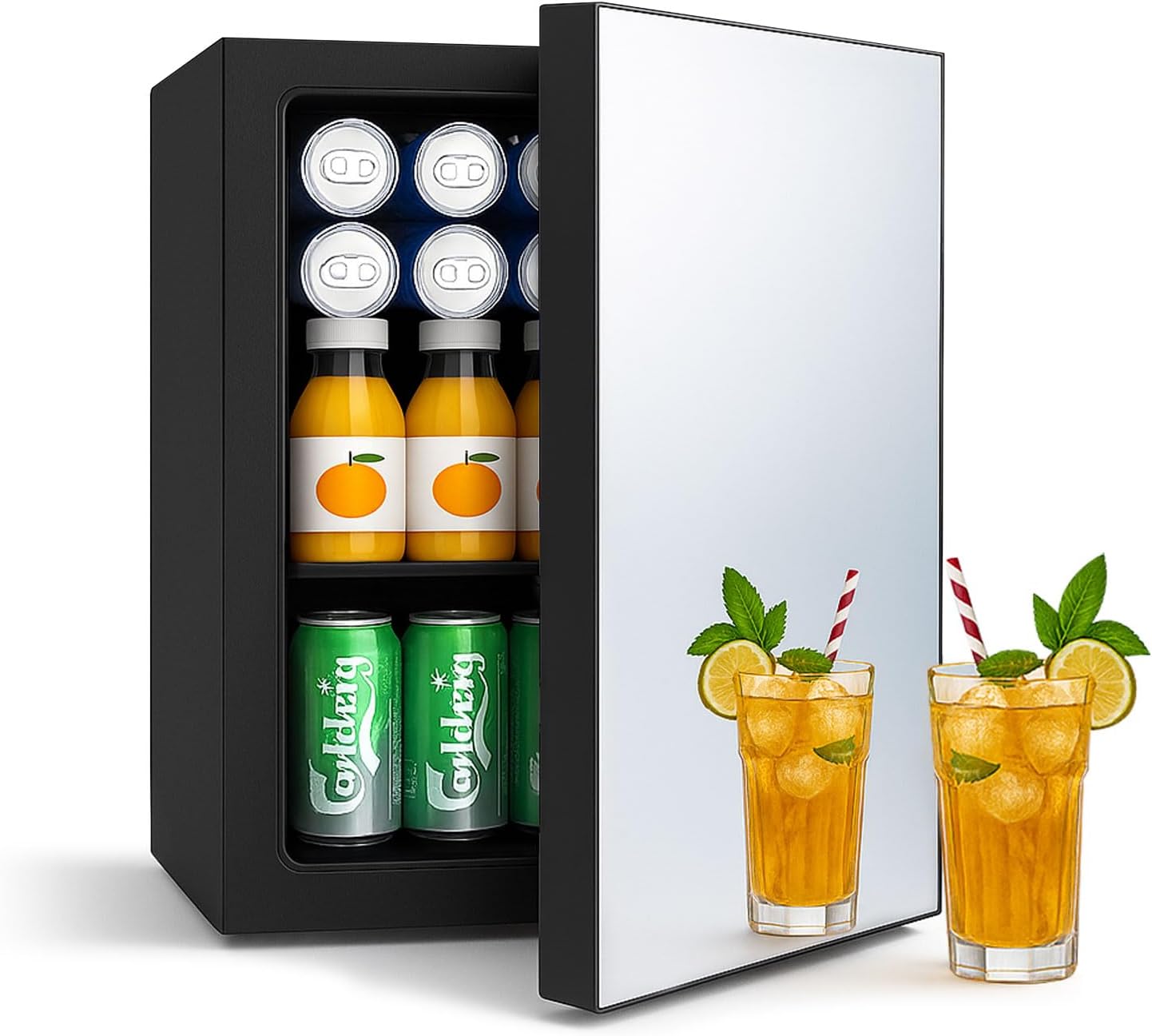 24 Cans Mini Beverage Fridge with Mirror Door for Skincare