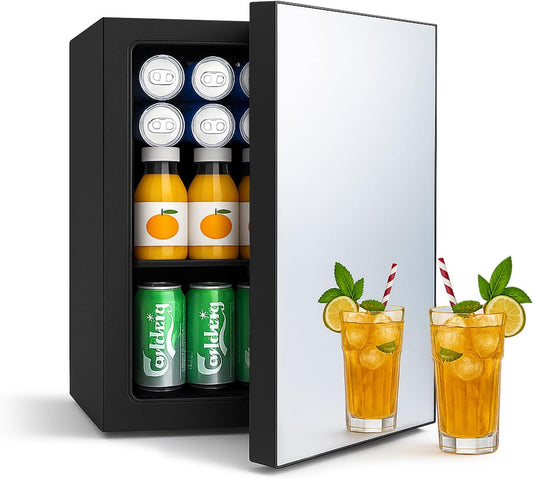24 Cans Mini Beverage Fridge with Mirror Door for Skincare