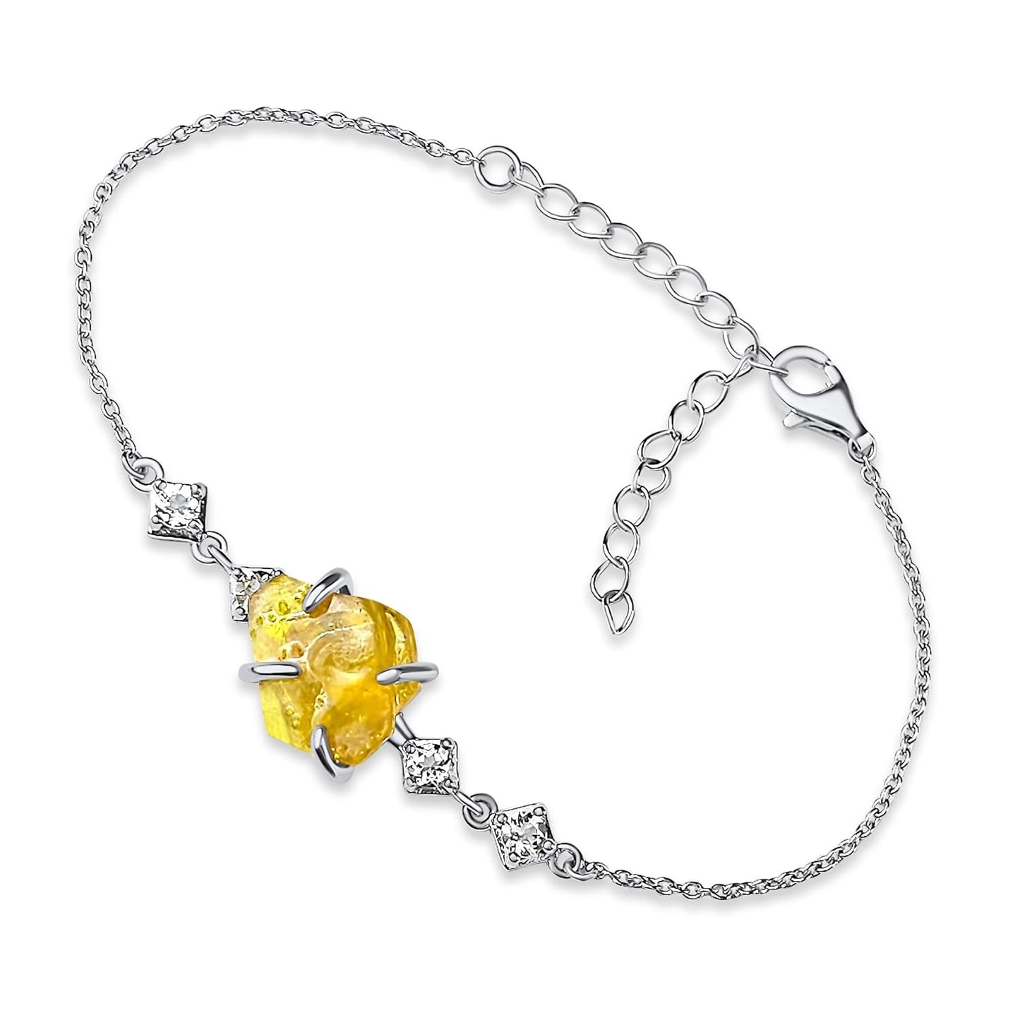 Raw Crystal Chain Bracelet with Yellow Sapphire for Her Gift