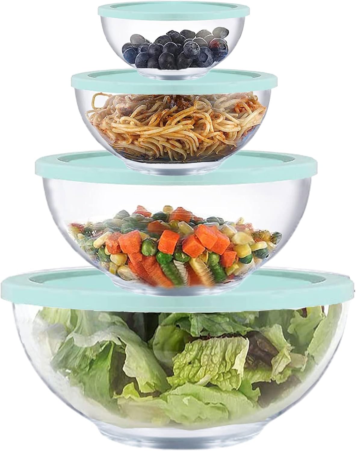 Glass Mixing Bowl Set with Airtight Lids for Kitchen Use