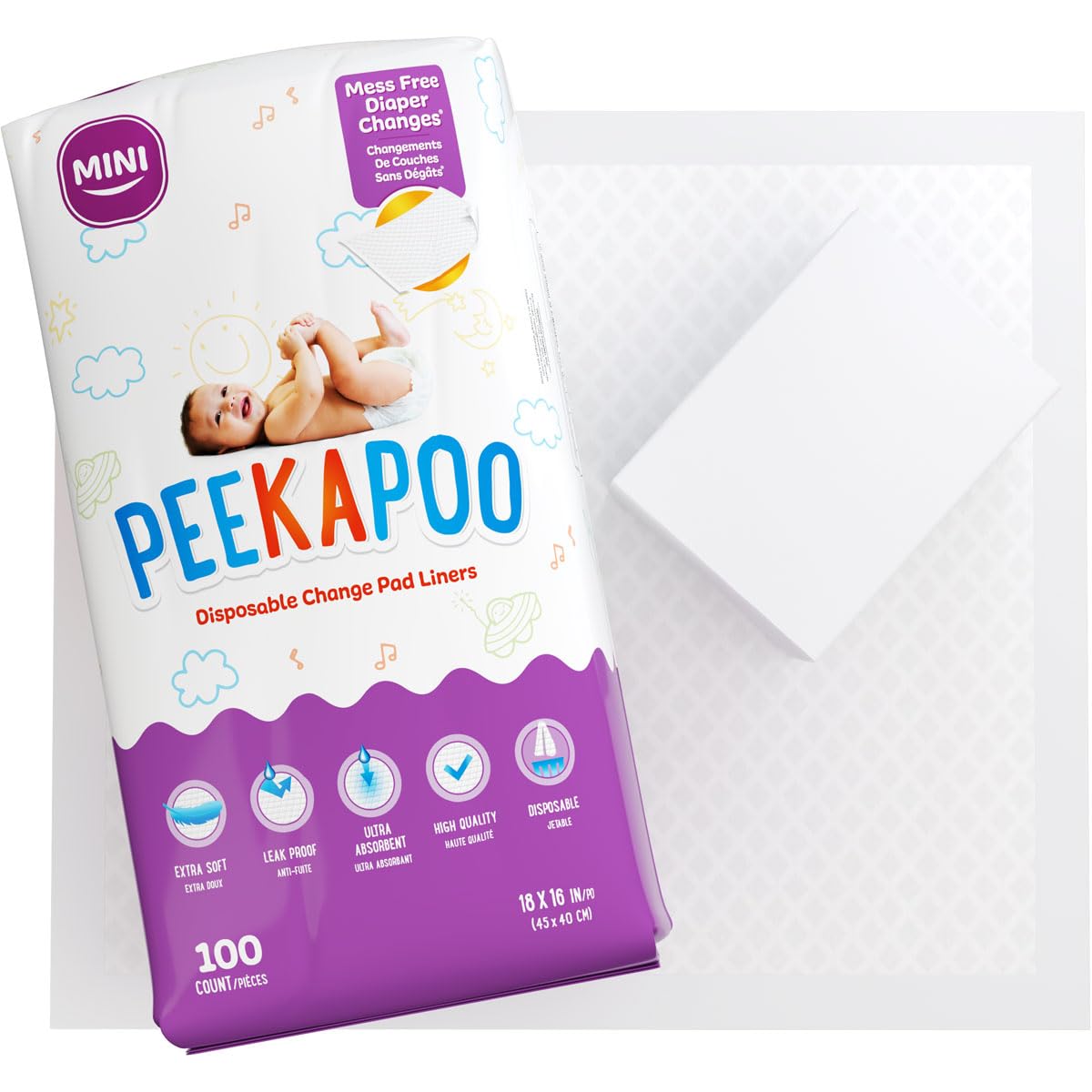 Peekapoo Mini - 100 Pack Disposable Changing Pads: Waterproof & Ultra-Convenient
