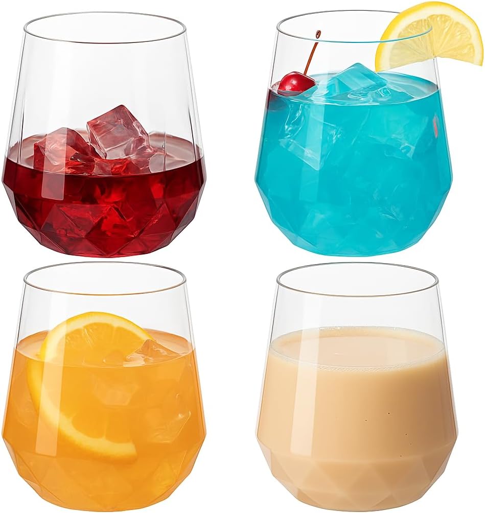 40 Count Diamond Unbreakable Stemless Plastic Wine Glasses