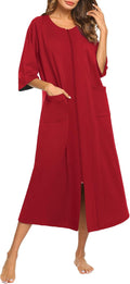 Ekouaer Women's Zipper Robe 3/4 Sleeve Mid-Calf Housecoat